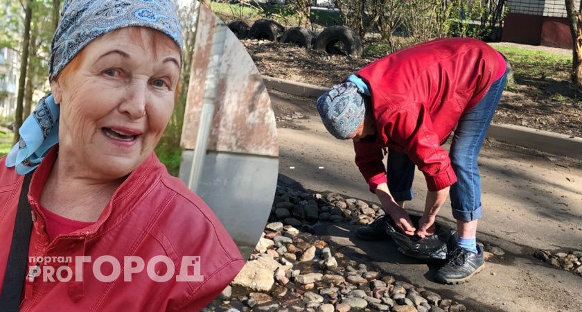 «Таскала камни несколько дней»: бабушка сама латает дороги в Брагино