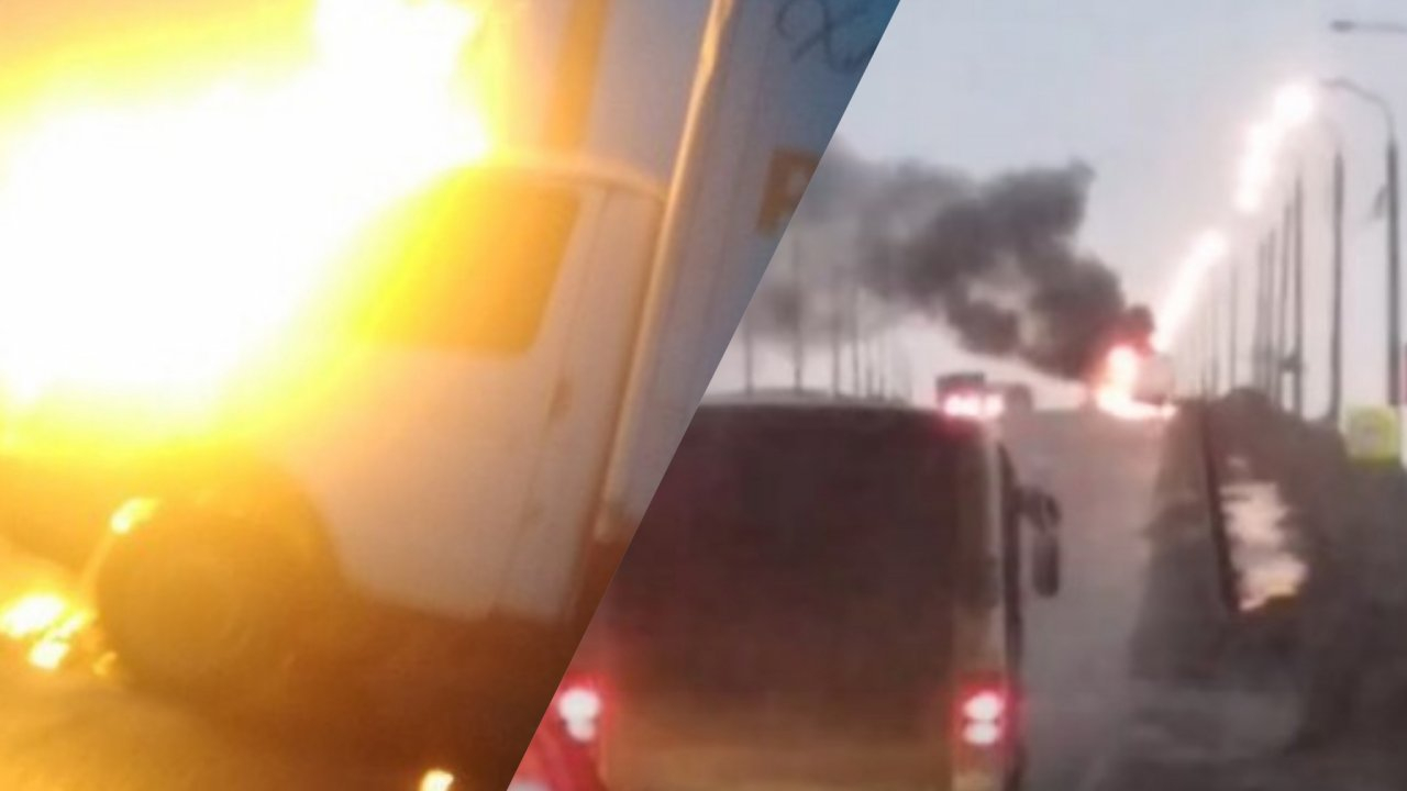 "Взрывы газа и огненный столб": грузовик с хлебом вспыхнул в Ярославле. Видео