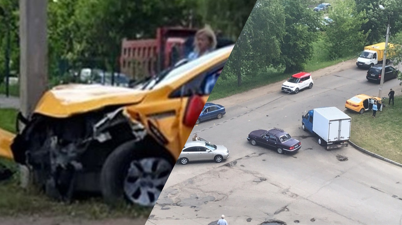 Колеса вывернуло наружу: в Ярославле такси с пассажирами протаранило столб