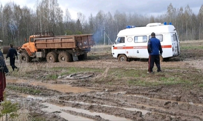"Ветерану было плохо": под Ярославлем застрявшую скорую два часа вытаскивали всей деревней
